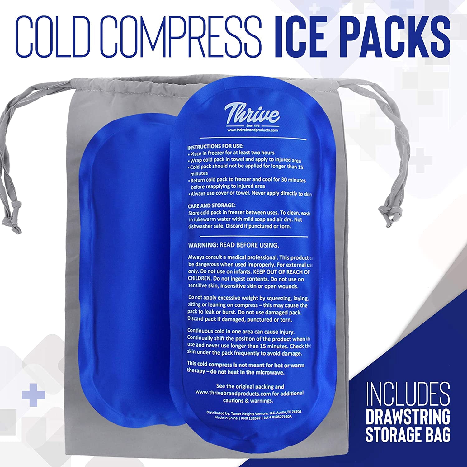 Reusable Gel Ice Pack Cold Compress, 2 Pack Soft Flexible Pain Relief for Injuries