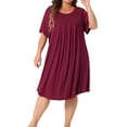 thumbnail image 2 of Agnes Orinda Women's Plus Size Nightgowns Short Sleeve Round Neck Pajamas Nightshirt 4X Burgundy, 2 of 6