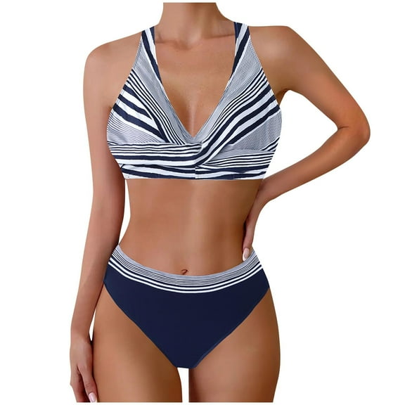 Wyobmus Womens Plus Size Bikini Set 2 Piece Floral Print Swimsuit Adjustable Strap High Waist Bikini Sets Bathing Suit A-Blue