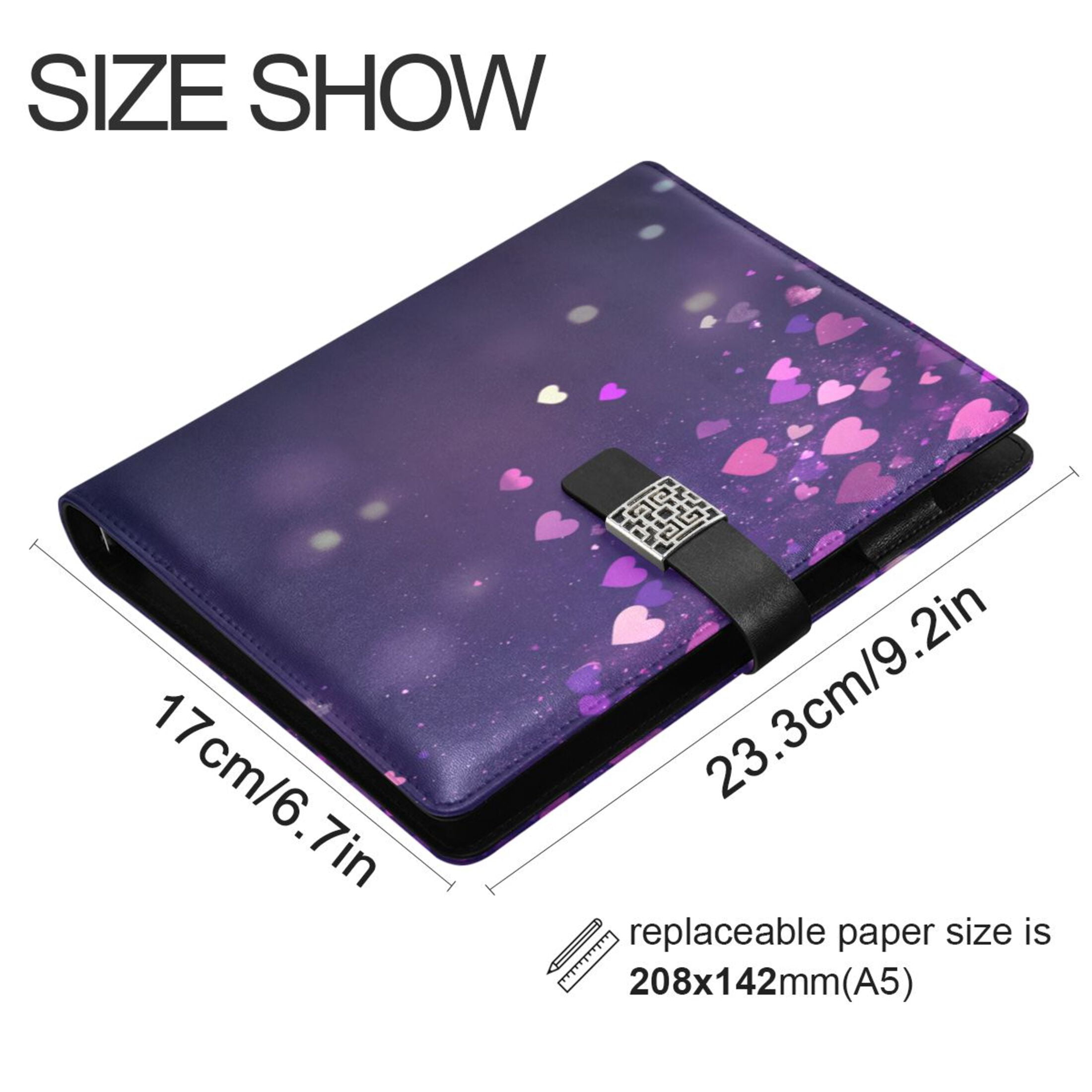 Leather Planner Leather Notebook Notebook Journal Binder Design Pen Pocket Design Convenient for Storage Pretty Purple Heart Pattern