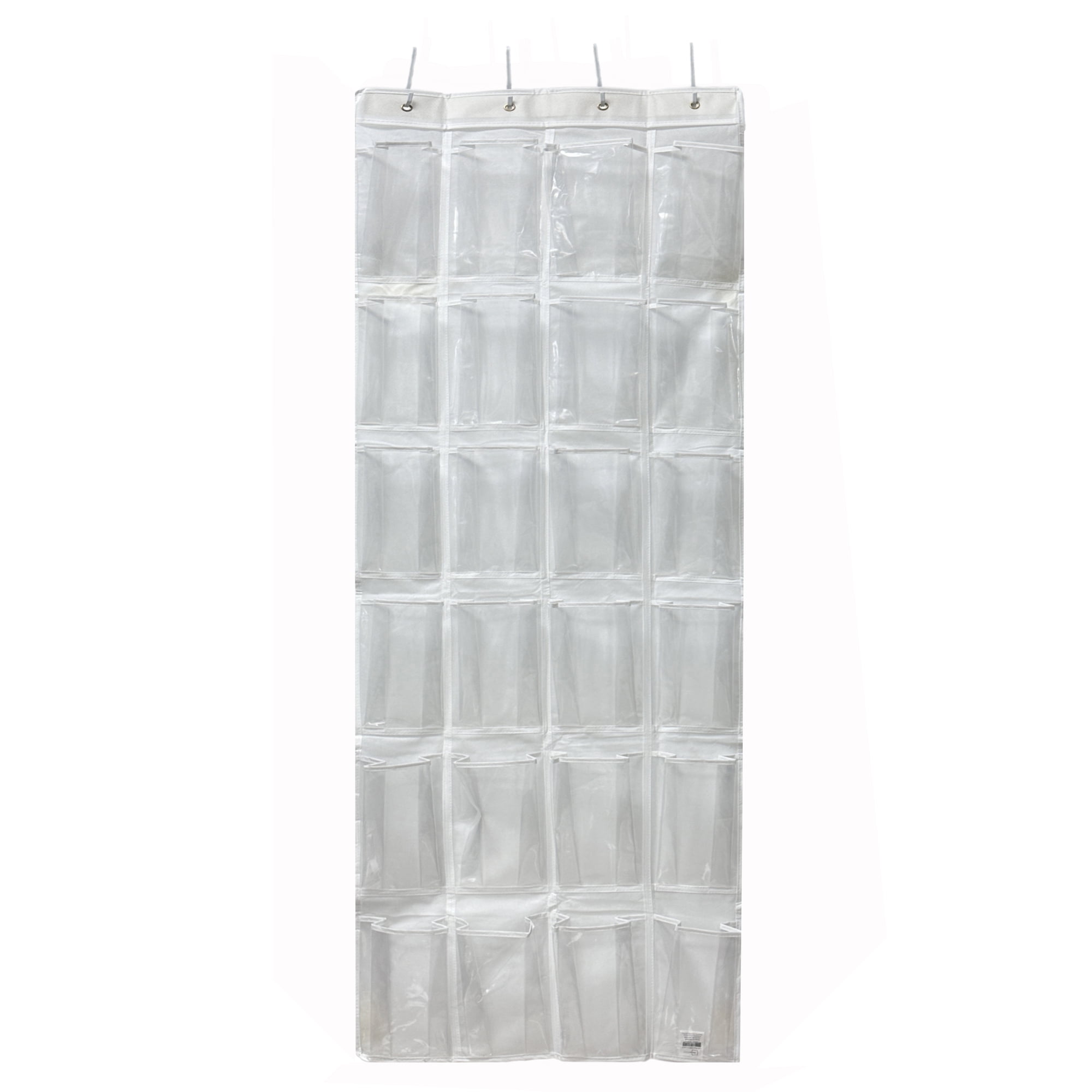 Mainstays 24 Pocket Over-the-Door Shoe Organizer, Clear Pockets, Non-Woven Polypropylene, White