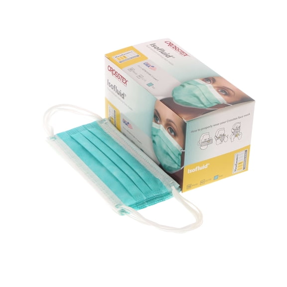 Crosstex GCIGR Isofluid Earloop Disposable Face Masks Fluid Resistant Green 50/Bx
