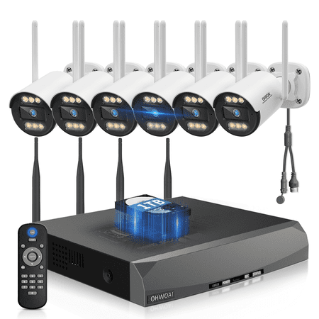 OHWOAI 3MP Wireless Security Camera System, 6 Cameras WiFi Indoor Outdoor, AI Detection, No Subscription
