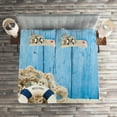 thumbnail image 2 of Ambesonne Vintage Quilted Coverlet 3 Pcs, Beach Coastline Welcome, Queen Size, Eggshell Blue Red, 2 of 2