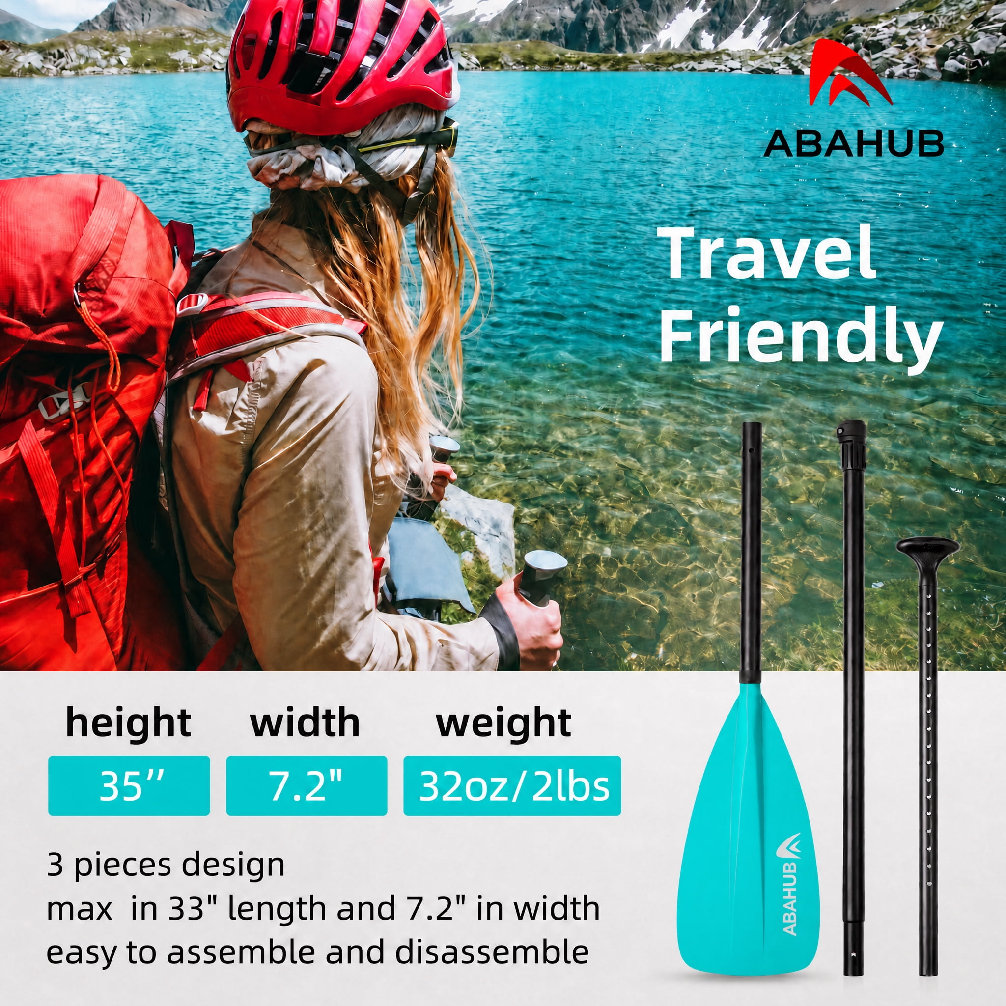 AbahubFit Adjustable SUP Paddle (3-Piece) Lightweight Stand-up Paddle Oars for Paddleboard, Aluminum Alloy Shaft 68" - 84"