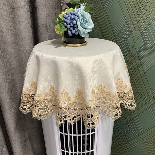 Nvzi 1 pieza de cubierta decorativa para aire acondicionado vertical circular de tela de encaje marrón claro con un diámetro de 90 cm (estilo 4)