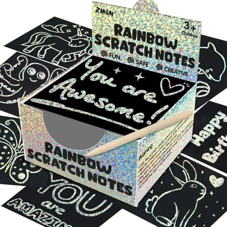 

YEHOOM Rainbow Scratch Mini Art Notes - 125 Magic Scratch Paper Note Cards for Kids Toy Arts Crafts DIY Party Favor Supplies for Girls Boys Birthday Halloween Christmas Stocking Stuffer Gift Box