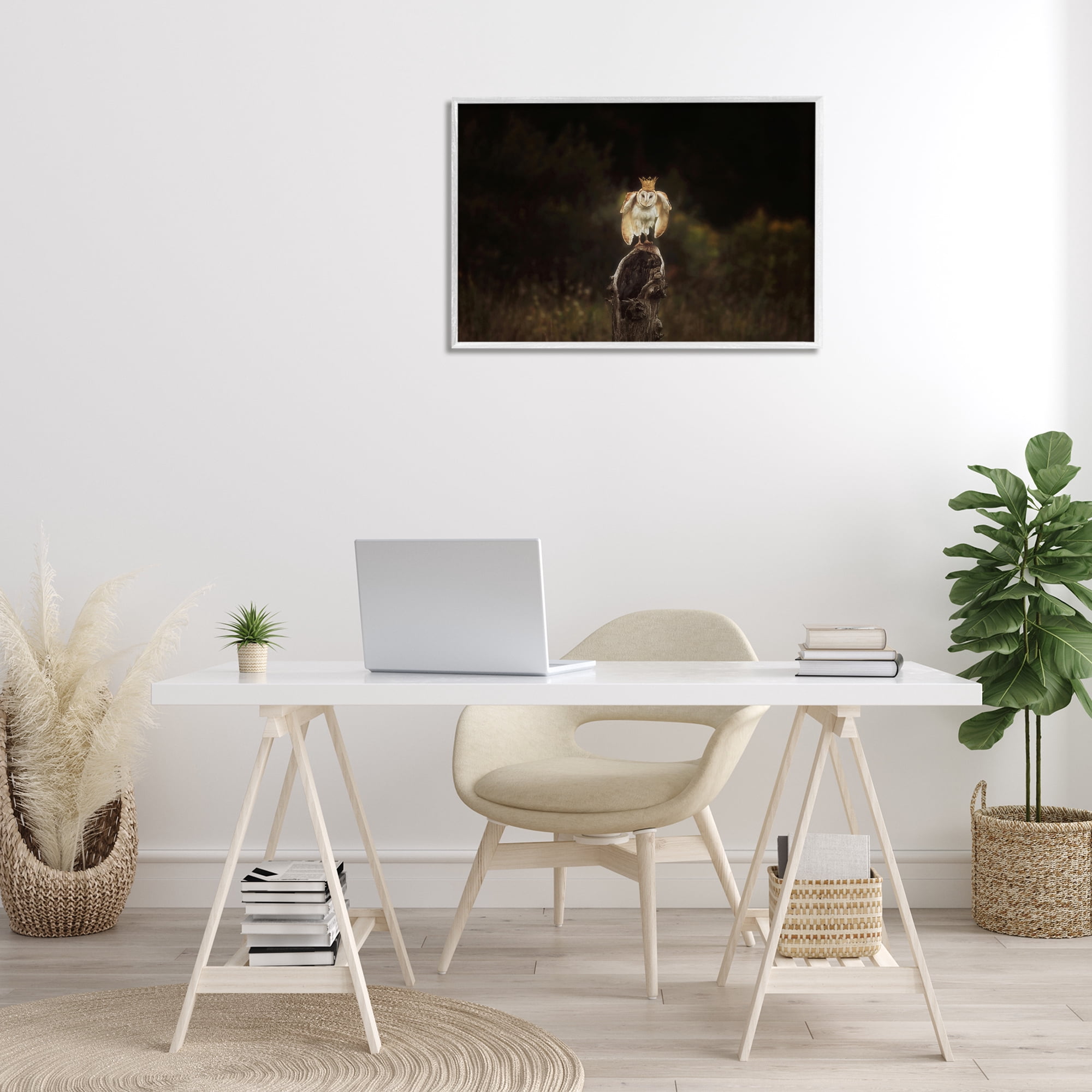 Stupell Industries Crowned Owl Perched Animals & Insects Photography White Framed Art Print Wall Art, 30 x 20