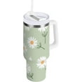 thumbnail image 2 of Daisy Flower Tumbler Handle Lid and Straw Hearts Green Water Bottle Stainless Steel Coffee Travel Tumbler Mug Cup Gifts for Men Women 40oz, 2 of 6