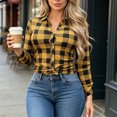 thumbnail image 4 of Ghalytn Women Buffalo Plaid Button Down Shirt Lapel Collar Roll Up Long Sleeve Curved Hem Casual Blouse, 4 of 9