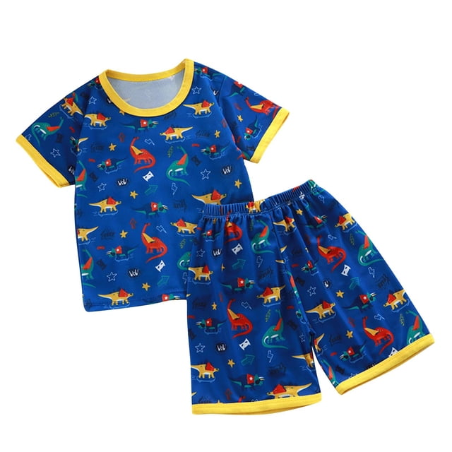 Odeerbi 0-12 Años Conjunto de Verano Para Niños Camiseta de Manga Corta de Algodón Con Estampado de Dinosaurios Pantalones Cortos Conjunto de Dos Piezas Pijama de Cintura Elástica