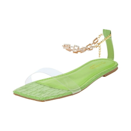 

A0624 sandals for Women Women s Fashion Point Rhinestone Chain Transparent Belt Flat Sandals Artificial Leather