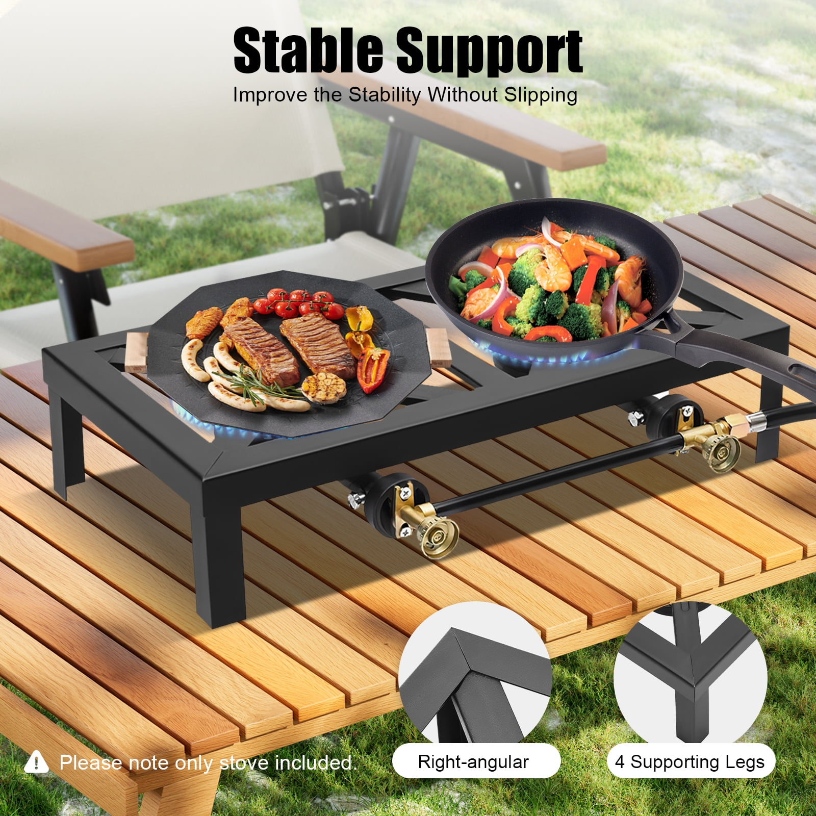 Portable Gas Camping Stove – Dual Burner, 8000W Power, Sturdy Cast Iron, Easy To Use & Clean, Ideal for Outdoor Cooking, Picnics, BBQs, and Camping Adventures