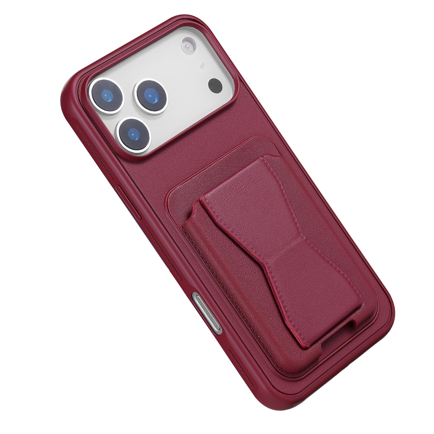 Magnetic Leather Card Case with Stand for iPhone 17 Pro Max - Red