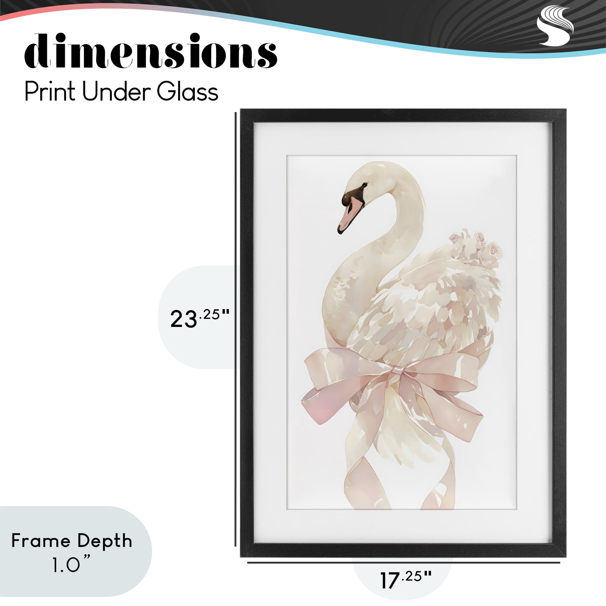 Stupell Industries Coquette Swan with Bow Black Framed Print Under Glass, design by Creative Studio