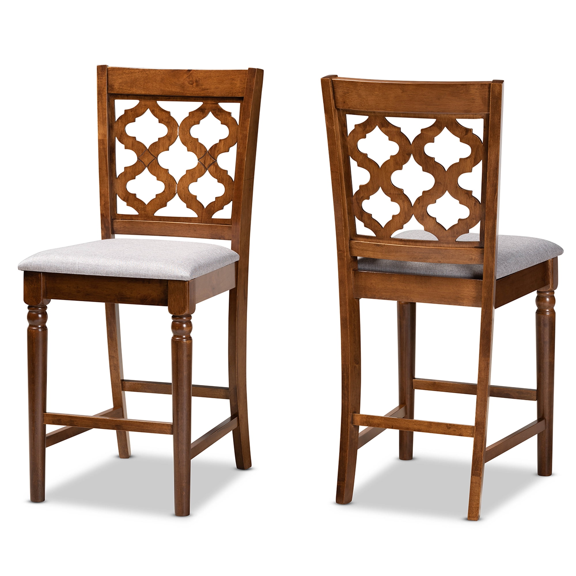 Baxton Studio Ramiro Modern and Contemporary Transitional Grey Fabric Upholstered and Walnut Brown Finished Wood 2-Piece Counter Stool Set