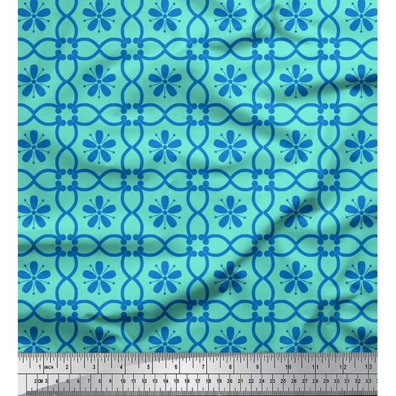 Soimoi Green Cotton Voile Fabric Talavera Poblana Ethnic Decor Fabric Printed Yard 42 Inch Wide