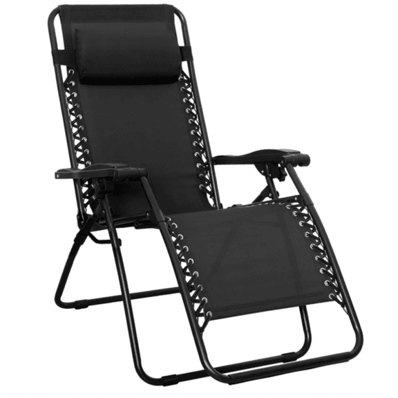 Outdoor Patio Zero Gravity Portable Folding Reclining Lounge Chair with Padded Headrest Pillow, Weather Resistant Textilene, 26", Black