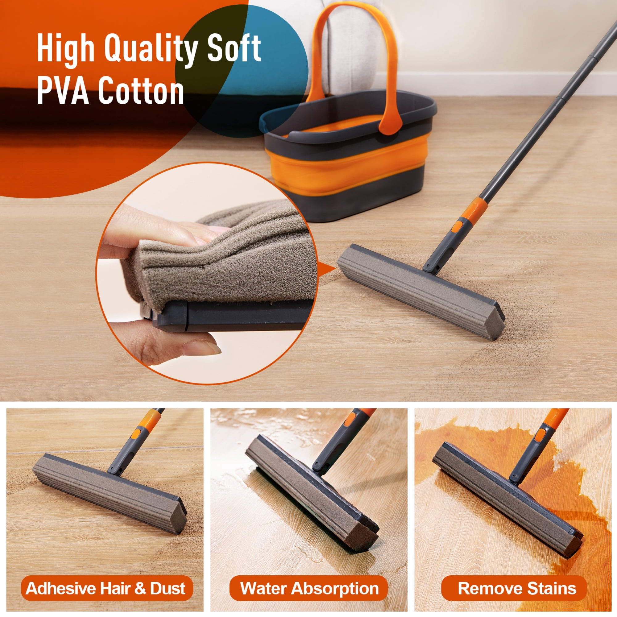 Sponge Mop Kit and Collapsible Bucket Mop and Bucket for Floor Cleaning Hands Free Home Floor Cleaning