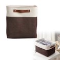 thumbnail image 2 of Storage Basket with Leather Handle, 11.02 inch Fabric Storage Bin, Clothes Organizer Basket, Laundry Storage Basket, Foldable Linen Storage Box, Closet Blanket Organizer for Bedroom Household, 2 of 5