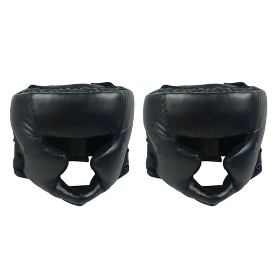 Eigraketly Casco de Kick Boxing para hombres y mujeres, Protector de cabeza de Karate de PU, lucha libre, accesorios de entrenamiento MMA Sanda, negro 2piezas