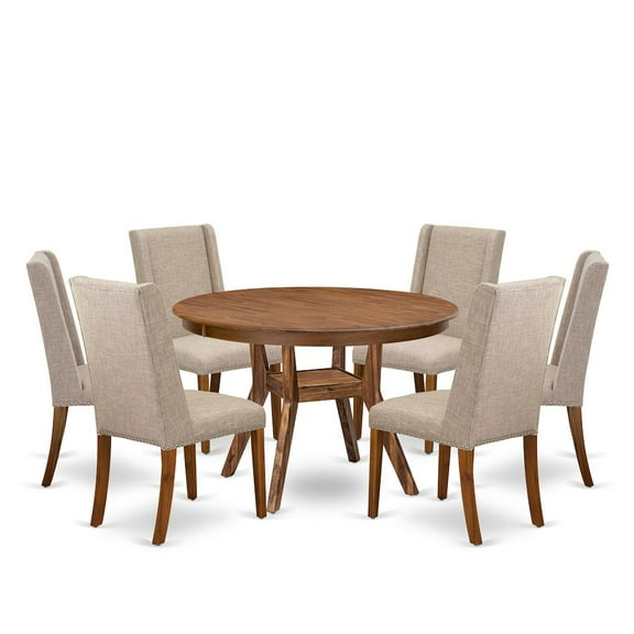Luxe by East West Furniture 7-Piece Dining A Modern Table And 6 Light Tan Linen Fabric Parsons Chairs