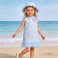 thumbnail image 2 of Lopecy-Sta Toddler Girls Summer Ruffle Dress Stand Up Collar Sleeveless Flower Girls Swiss Dots Flowy Pleated Party Dress Easter Dresses with Hat, 2 of 7