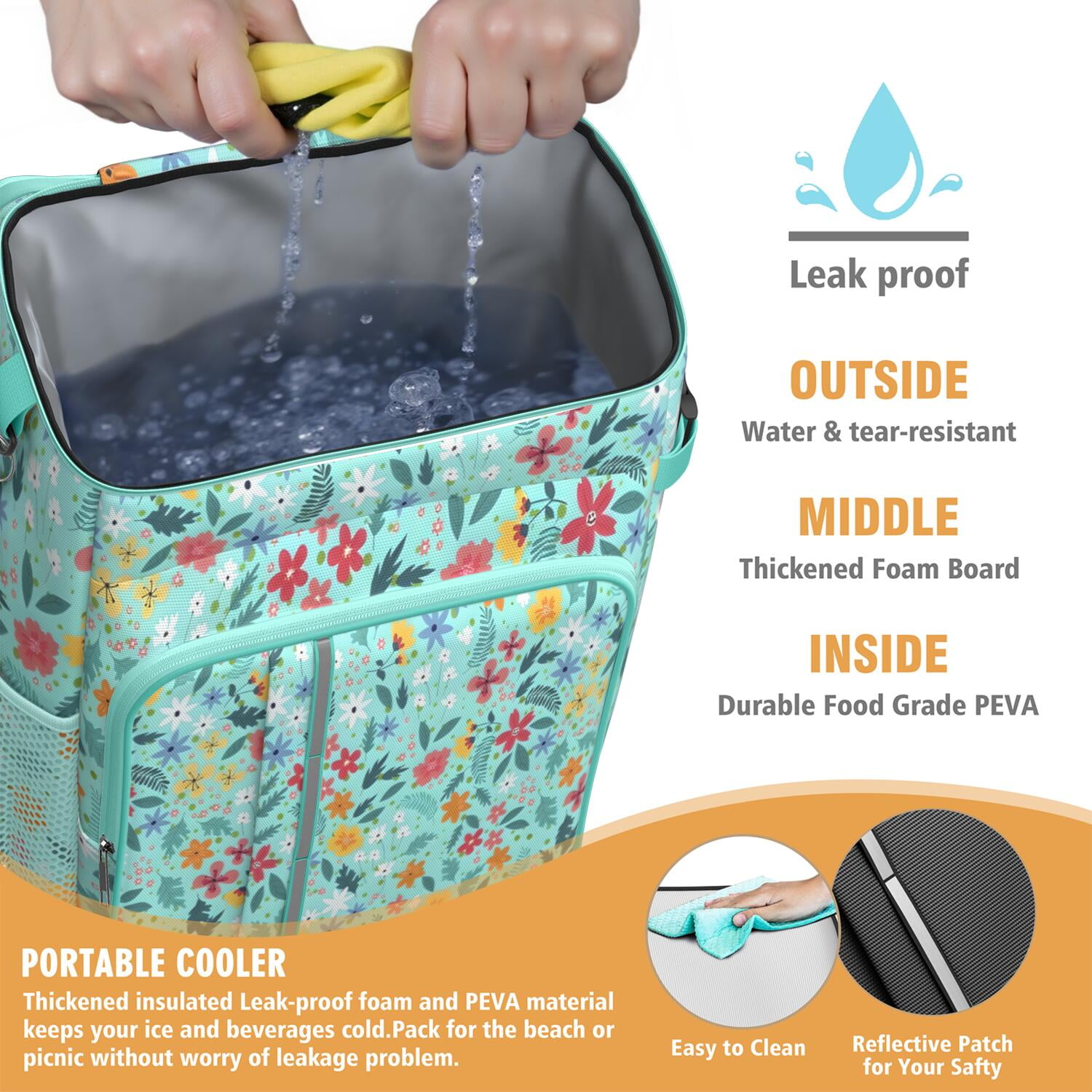 Travel Cooler Bag - Pioneer Flower Floral Print Pattern Camping Beer Cooler Backpack with Bottle Opener- Waterproof Insulated Picnic Backpacks - Cooler Bag for Beach