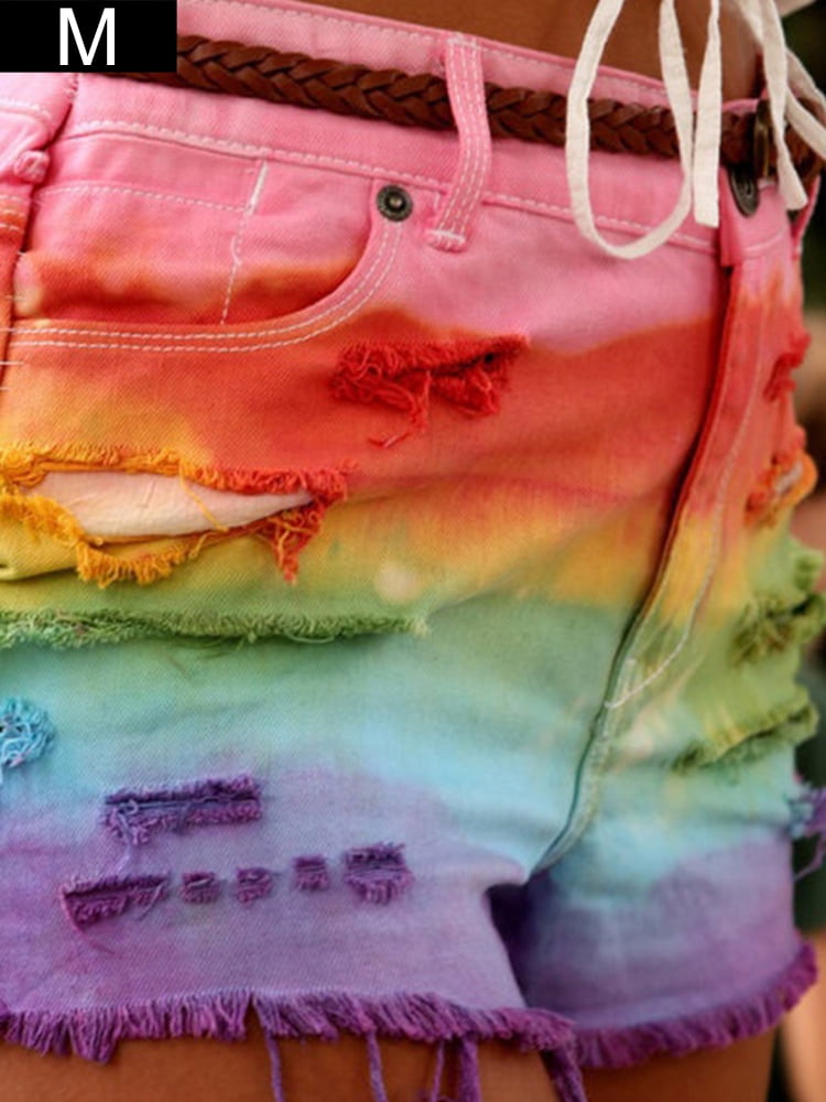 rainbow jean shorts