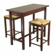 Winsome Wood 3-Piece Counter Height Pub Set with Rush Stools by Winsome