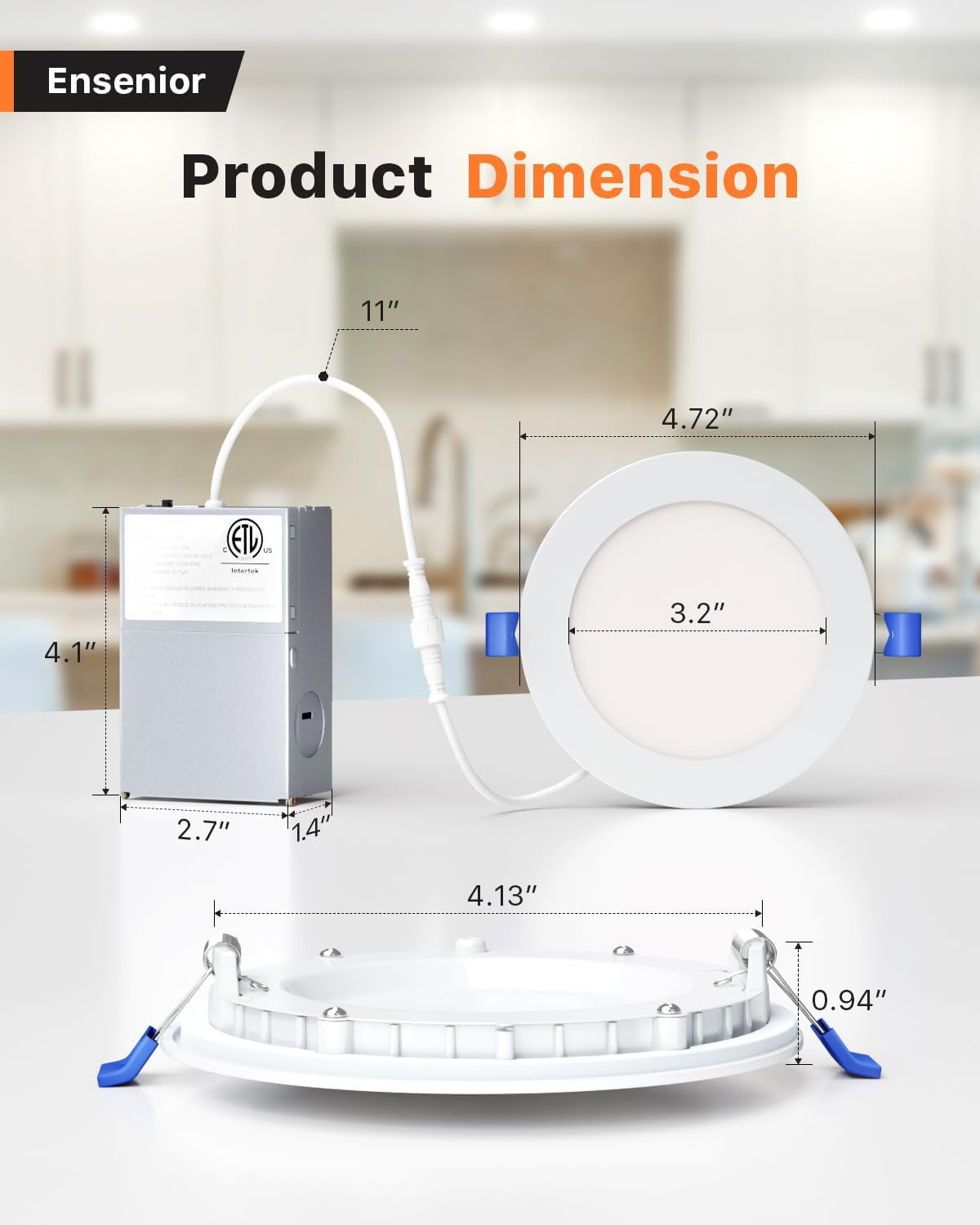 Ensenior 12 Pack 4 Inch LED Recessed Ceiling Light, Dimmable, 2700K-5000K 5CCT, 750LM 9W 120V, High Brightness Canless Wafer Downlight - ETL&FCC&IC