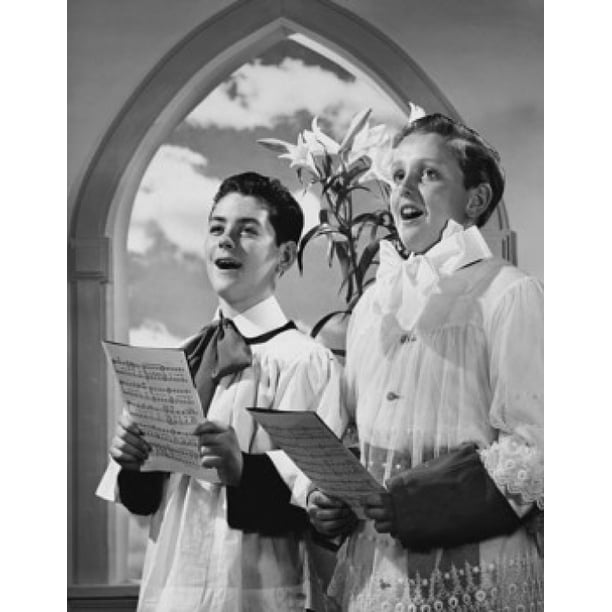 Two choir boys singing in a church Poster Print (24 x 36)