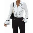 thumbnail image 2 of 2025 Spring and Autumn Women'S Solid Color Casual Ruffled Trumpet Sleeve Shirt Tops White L, 2 of 7