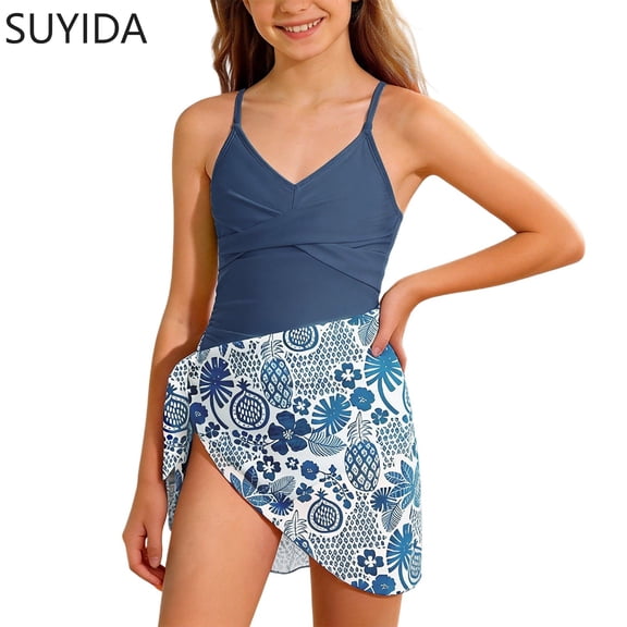 Girls Swimsuit Size 7 Rash Guard Bikini Set Adjustable Straps Tankini 3 Piece Tropical Floral Girls Bathing Suit size 6