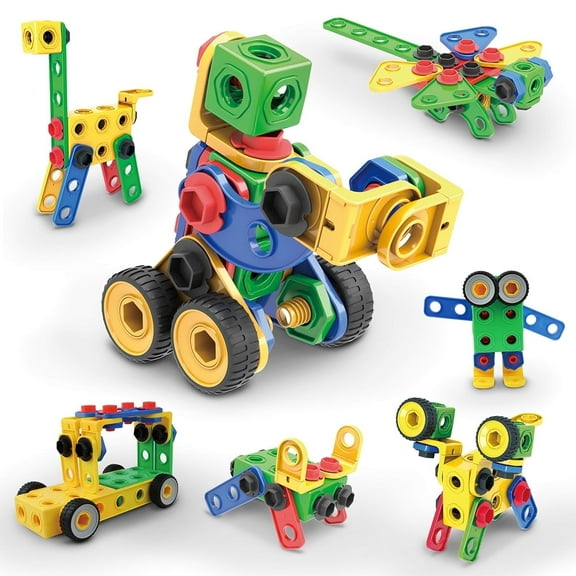 PicassoTiles 105PCS STEM Building Block Set with Power Drill & Clickable Ratchet, Educational Construction Engineering Toy Kit for Kids Boys & Girls 3 
