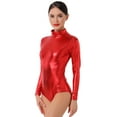 thumbnail image 6 of IBTOM CASTLE Women's Dance Ballet Leotards Long Sleeve Metalic Shiny Leather Turtleneck Gymnastics One Piece Lycra Bodysuits Dancewear 3XL Red, 6 of 8
