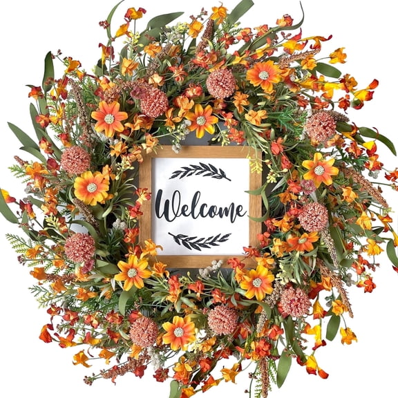 Idyllic 20 inch Fall Wreath for Front Door Outside,  Artificial Autumn Wreaths for Halloween Thanksgiving Décor