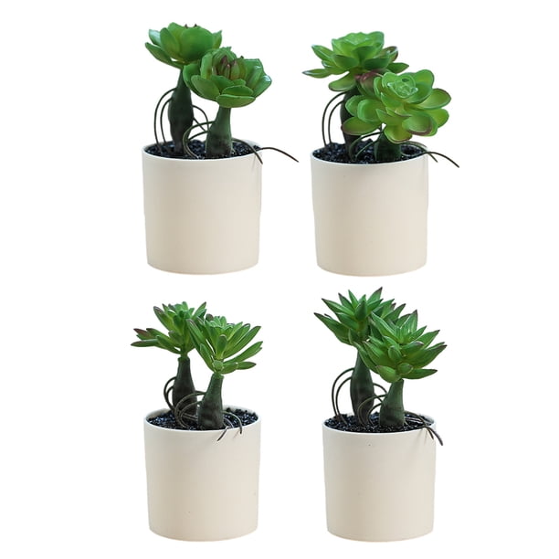 4 Uds suculentas con postes en ambos extremos, bonsái plantas verdes artificiales creativas, pequeños adornos, macetas, plantas verdes