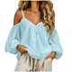 thumbnail image 2 of Neewe Women's Off Shoulder Tops Classic Plain Shirt Slim Fit Ruched Top Long Sleeves Spring Fall Blouse Going Out Shirt, 2 of 7