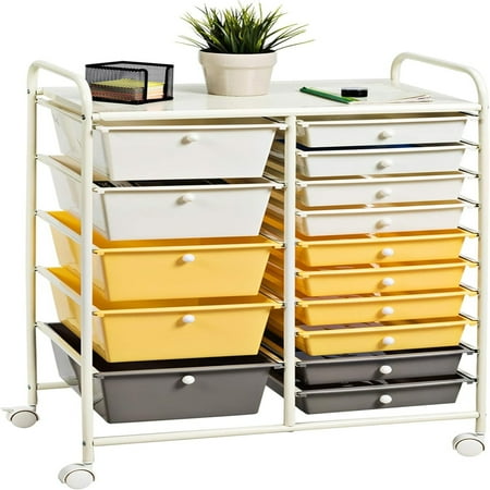 

15-Drawer Rolling Cart Multipurpose Mobile Utility Cart with 4 Wheels Home Office School Tools Scrapbook Paper Organizer (Black)