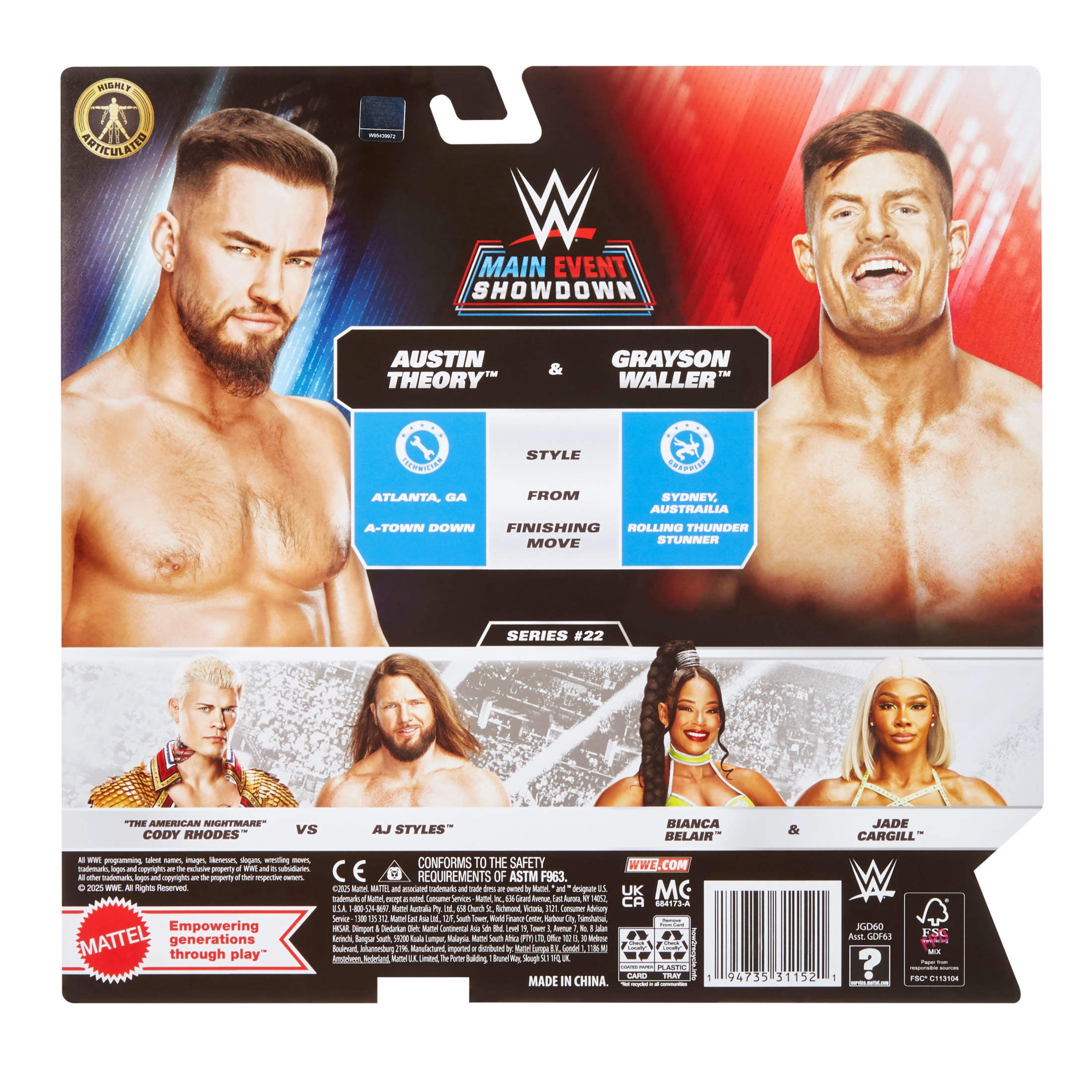 WWE Main Event Showdown Austin Theory & Grayson Waller Action Figures Set, Series #22, 6-inch