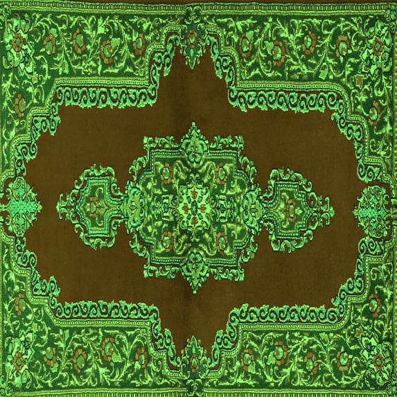 Ahgly Company Indoor Square Medallion Green Traditional Area Rugs, 6' Square