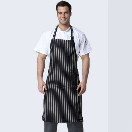 

Home Kitchen Long Catering Cooking Supplies Halter Neck Clean Pinafore Chef Apron Stripes Pinafore Bibs BLACK STRIPES