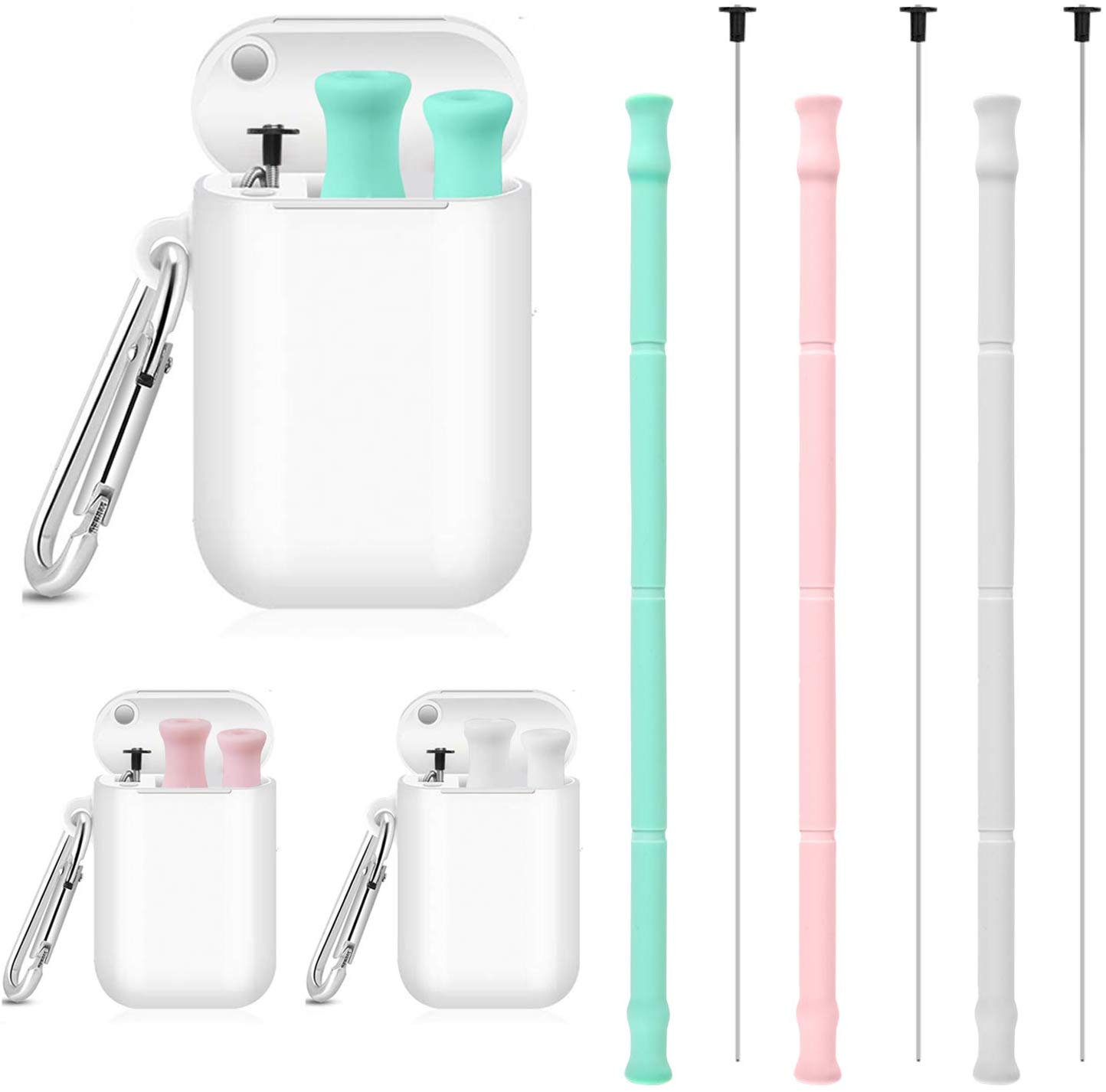 3 Pack Collapsible Reusable Straw, Stainless Drinking Straws Silicone Travel Straws with case