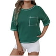 thumbnail image 1 of VSSSJ T-Shirt pour Femmes Manches Courtes Épaules Tombantes Col Rond Uni Texturé Coupe Décontractée avec Poche Chemises d'Été Vert P, 1 of 7