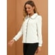 thumbnail image 4 of Camisa casual de contraste con cuello Peter Pan para mujer, blusa de trabajo con mangas abullonadas blanco XL, 4 of 6