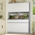 thumbnail image 5 of Homfa 8-Door Pantry Cabinet with 2 Drawers, LED Hutch Cabinet Adjustable Shelves for Kitchen Dinning Room, White & Gray, 5 of 7