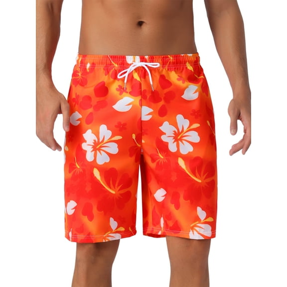 DARING DIVA Men's Drawstring Hawaiian Summer Beach Swim Shorts 28 Red
