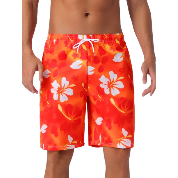 INSPIRAR CHIC Pantalones Cortos de Baño de Verano Hawaianos para Hombre con Estampado Floral Tropical y Cintura Elástica con Cordón 30 Rojo