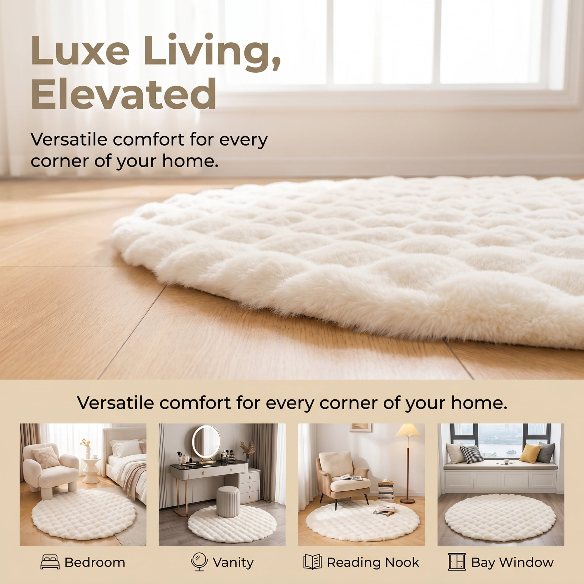 Unique Bargains Modern Geometric Round Area Rug Soft Shaggy Circle Carpet 24" x 24" Beige